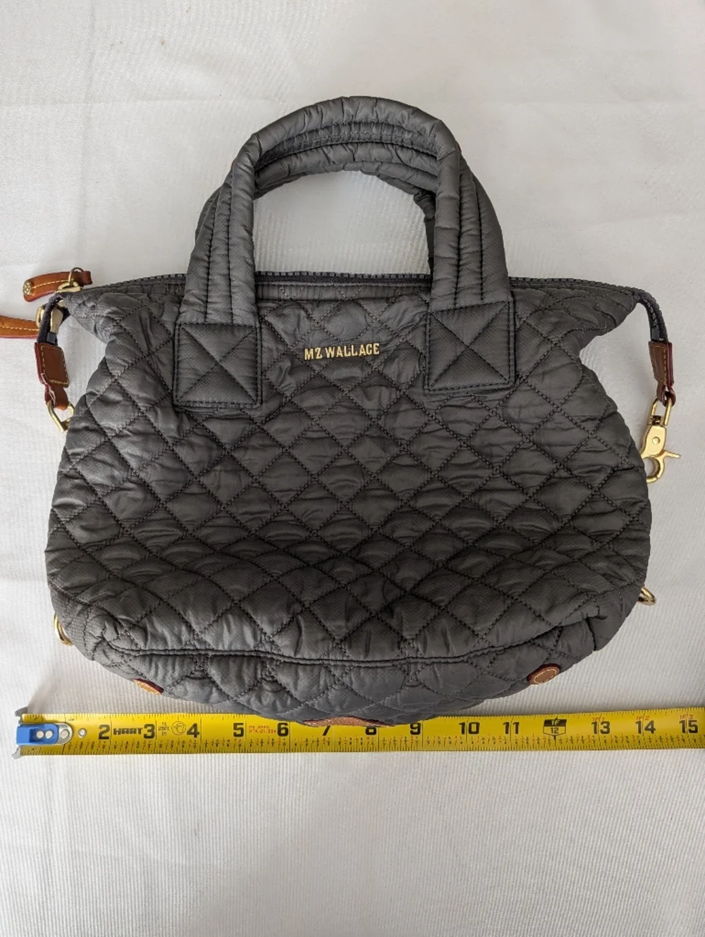 MZ Wallace Quilted Crossbody Satchel in Gray with Gold Hardware - Picture 10 of 10